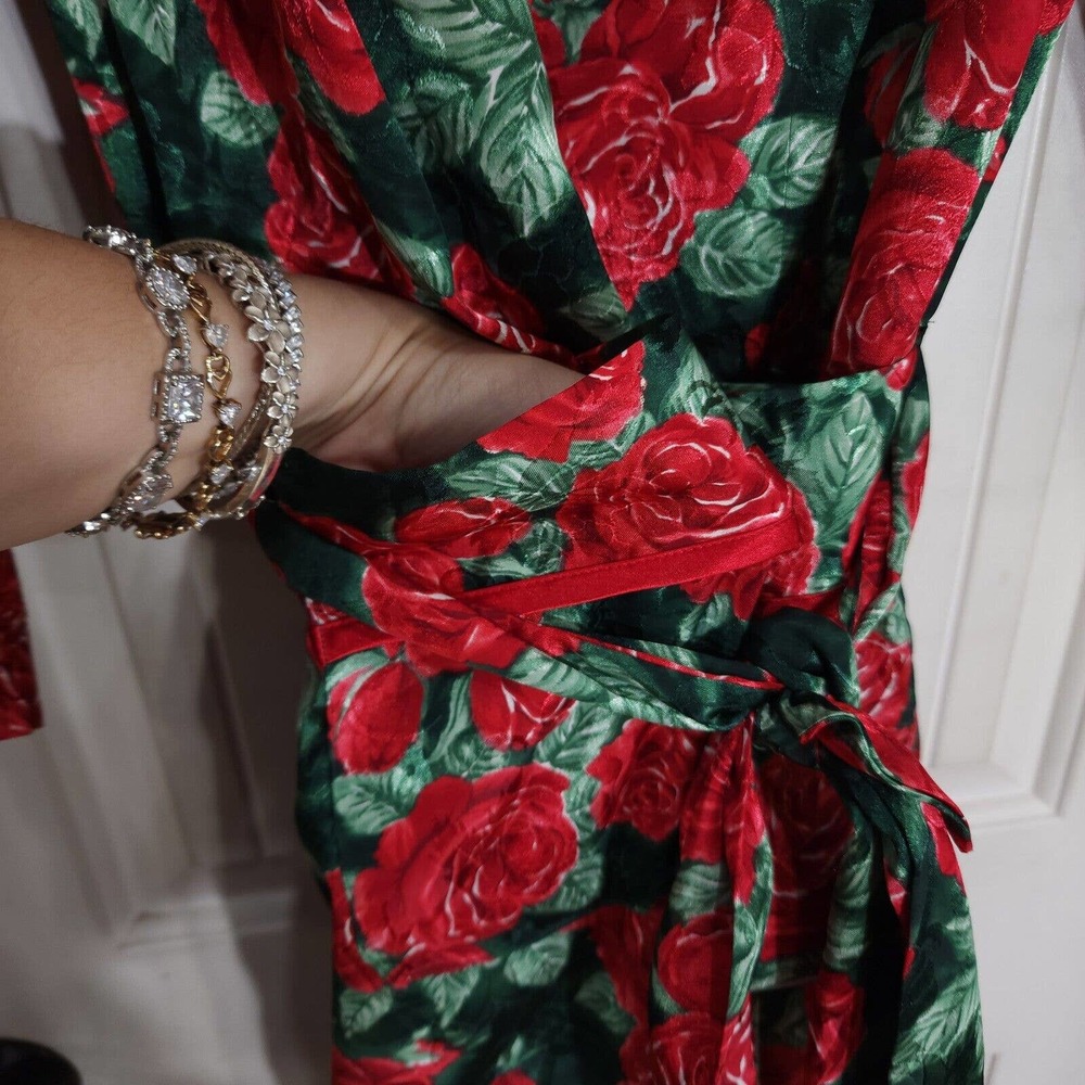 Victorias Secret Womens Robe Vtg 80s Gold Label Red Green Floral Satin Long Sz S - Picture 5 of 11